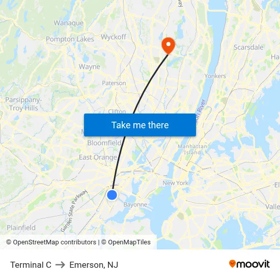 Terminal C to Emerson, NJ map