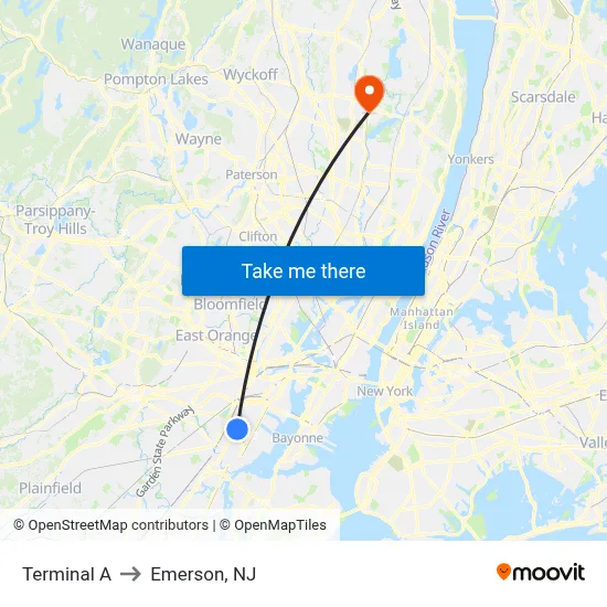 Terminal A to Emerson, NJ map