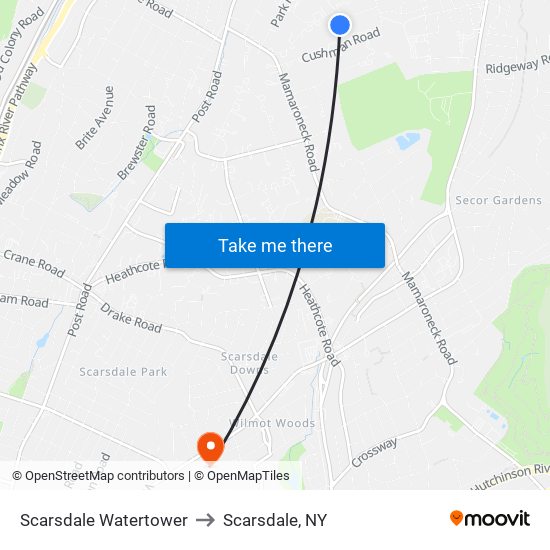 Scarsdale Watertower to Scarsdale, NY map