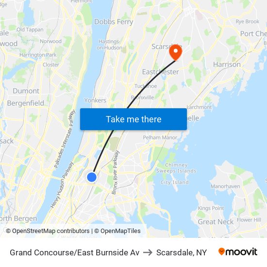 Grand Concourse/East Burnside Av to Scarsdale, NY map