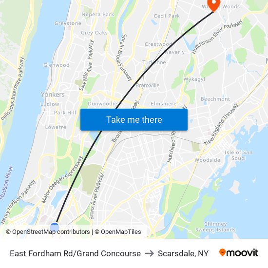 East Fordham Rd/Grand Concourse to Scarsdale, NY map