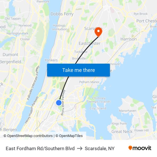 East Fordham Rd/Southern Blvd to Scarsdale, NY map