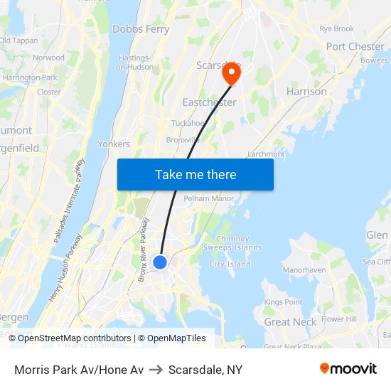 Morris Park Av/Hone Av to Scarsdale, NY map