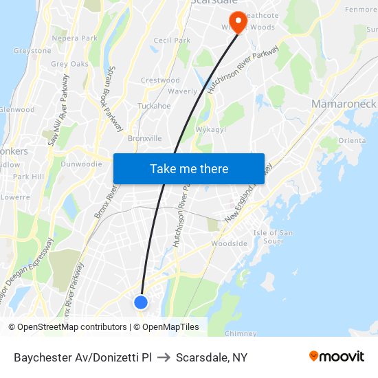 Baychester Av/Donizetti Pl to Scarsdale, NY map
