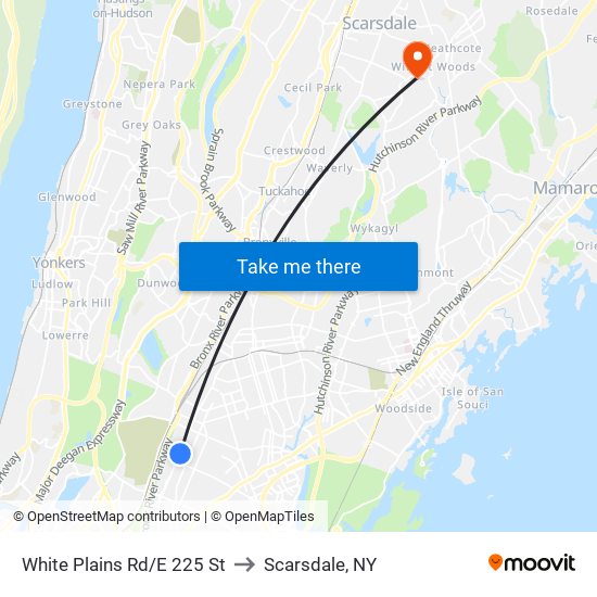 White Plains Rd/E 225 St to Scarsdale, NY map