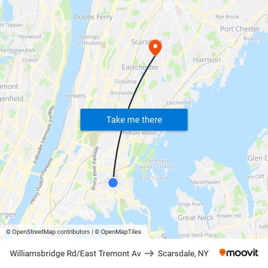 Williamsbridge Rd/East Tremont Av to Scarsdale, NY map