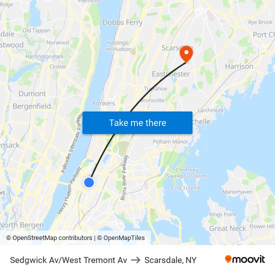 Sedgwick Av/West Tremont Av to Scarsdale, NY map