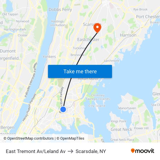 East Tremont Av/Leland Av to Scarsdale, NY map