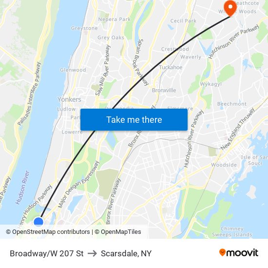 Broadway/W 207 St to Scarsdale, NY map
