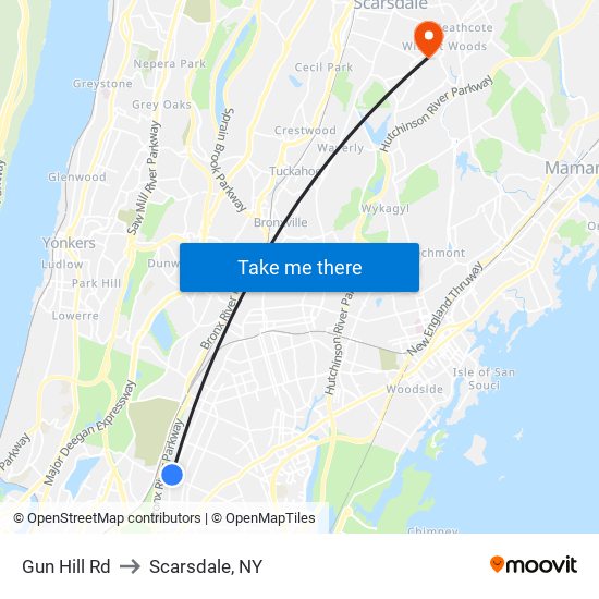 Gun Hill Rd to Scarsdale, NY map