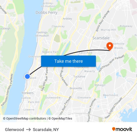 Glenwood to Scarsdale, NY map