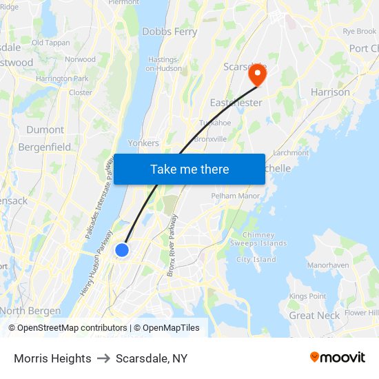 Morris Heights to Scarsdale, NY map