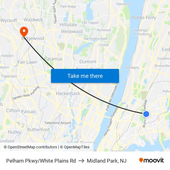 Pelham Pkwy/White Plains Rd to Midland Park, NJ map