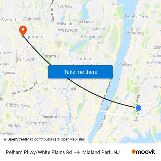 Pelham Pkwy/White Plains Rd to Midland Park, NJ map