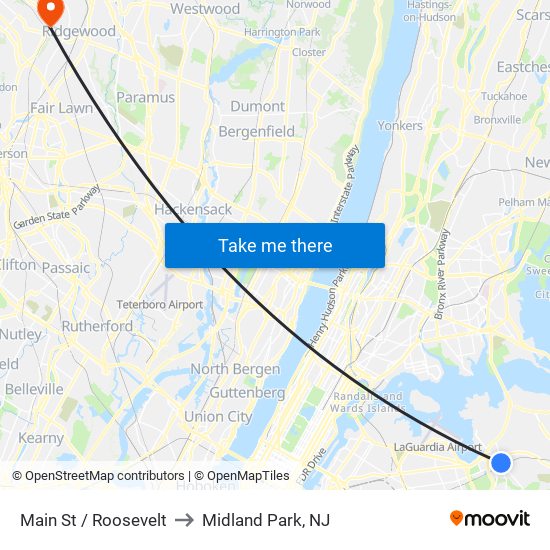 Main St / Roosevelt to Midland Park, NJ map