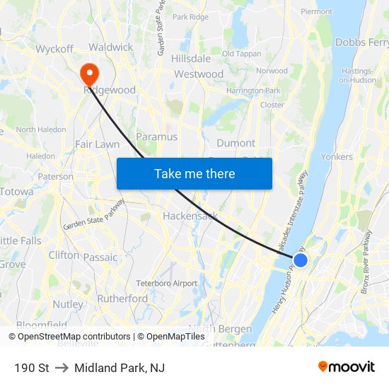 190 St to Midland Park, NJ map