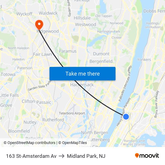 163 St-Amsterdam Av to Midland Park, NJ map