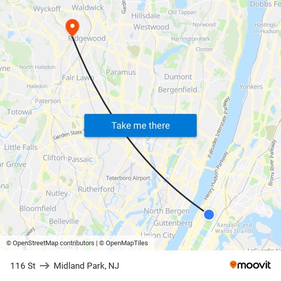 116 St to Midland Park, NJ map