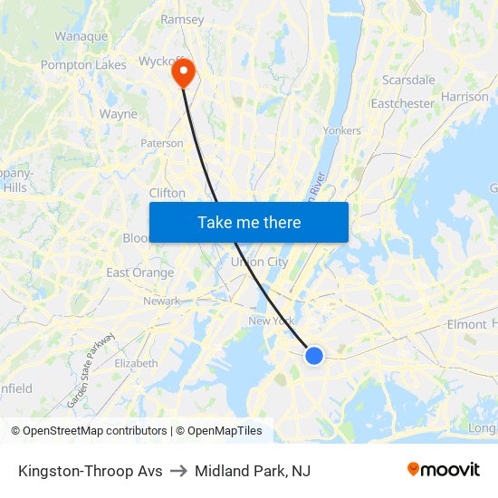 Kingston-Throop Avs to Midland Park, NJ map