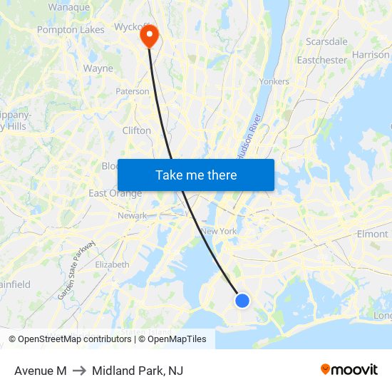 Avenue M to Midland Park, NJ map