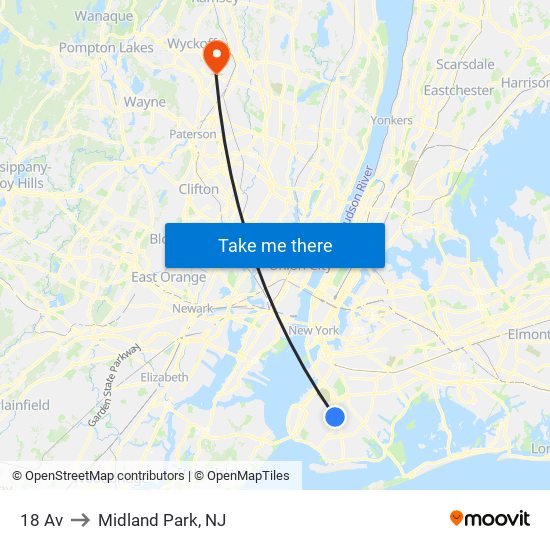 18 Av to Midland Park, NJ map