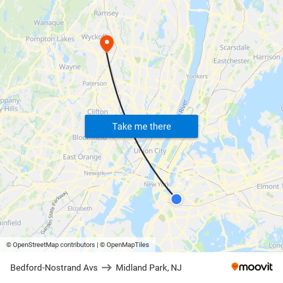 Bedford-Nostrand Avs to Midland Park, NJ map