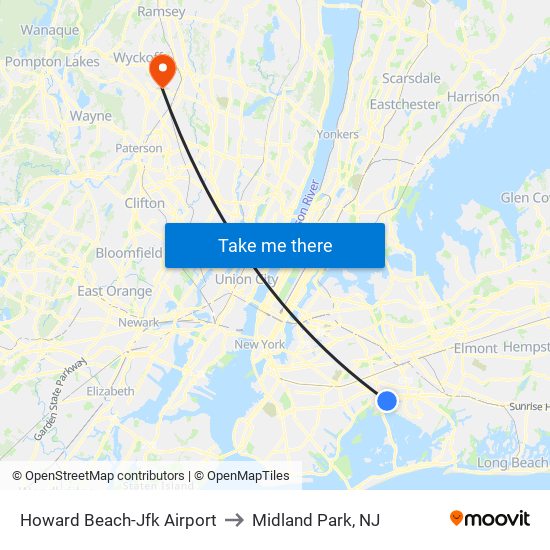 Howard Beach-Jfk Airport to Midland Park, NJ map