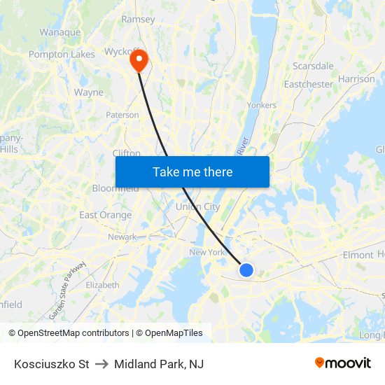 Kosciuszko St to Midland Park, NJ map