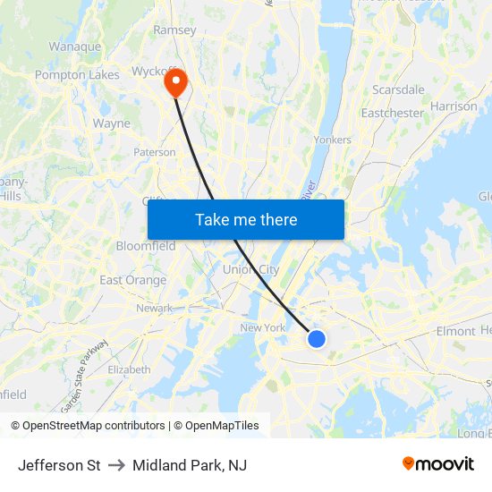 Jefferson St to Midland Park, NJ map
