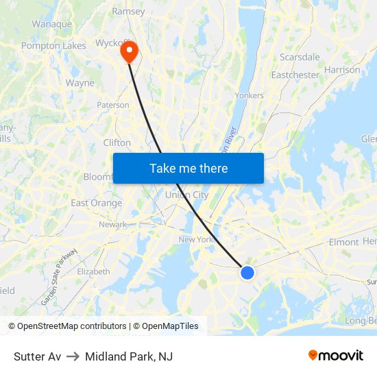 Sutter Av to Midland Park, NJ map