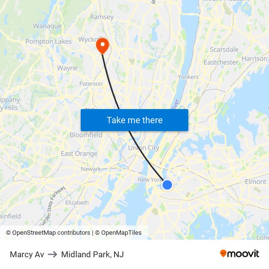 Marcy Av to Midland Park, NJ map