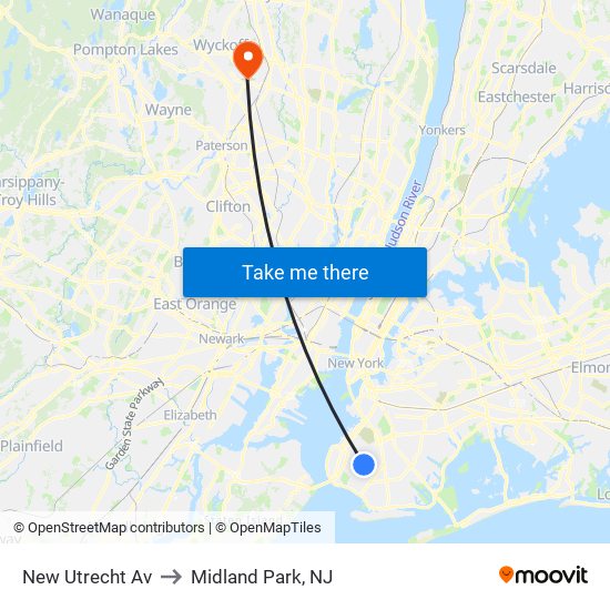 New Utrecht Av to Midland Park, NJ map