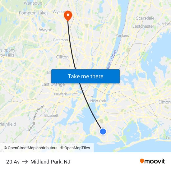 20 Av to Midland Park, NJ map