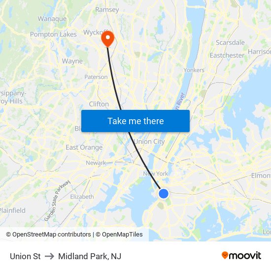 Union St to Midland Park, NJ map