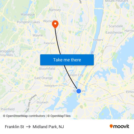 Franklin St to Midland Park, NJ map