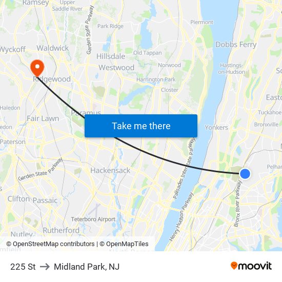 225 St to Midland Park, NJ map