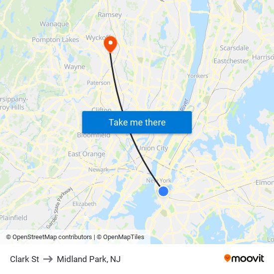 Clark St to Midland Park, NJ map