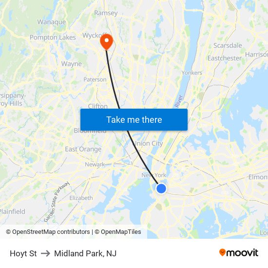 Hoyt St to Midland Park, NJ map