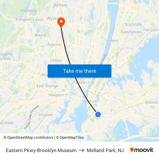 Eastern Pkwy-Brooklyn Museum to Midland Park, NJ map