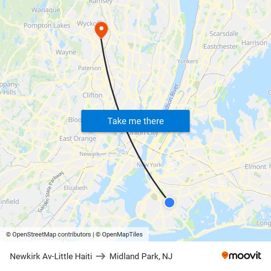 Newkirk Av-Little Haiti to Midland Park, NJ map