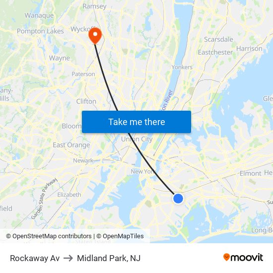 Rockaway Av to Midland Park, NJ map