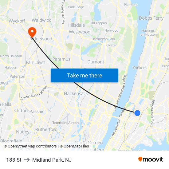 183 St to Midland Park, NJ map