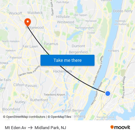 Mt Eden Av to Midland Park, NJ map