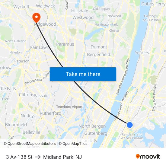 3 Av-138 St to Midland Park, NJ map