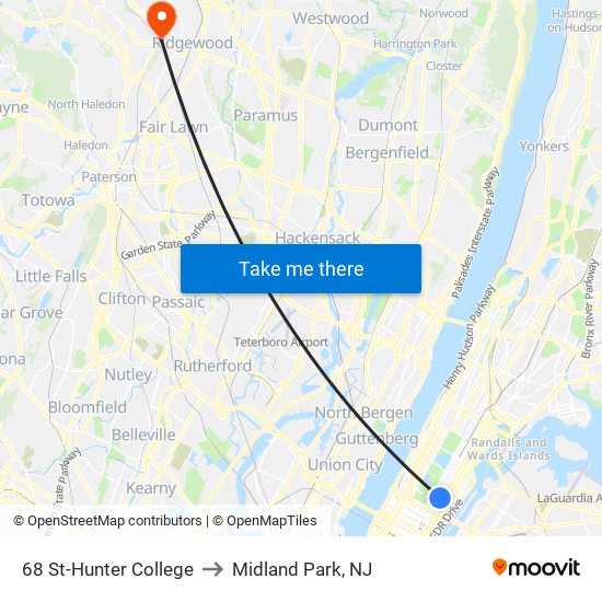 68 St-Hunter College to Midland Park, NJ map