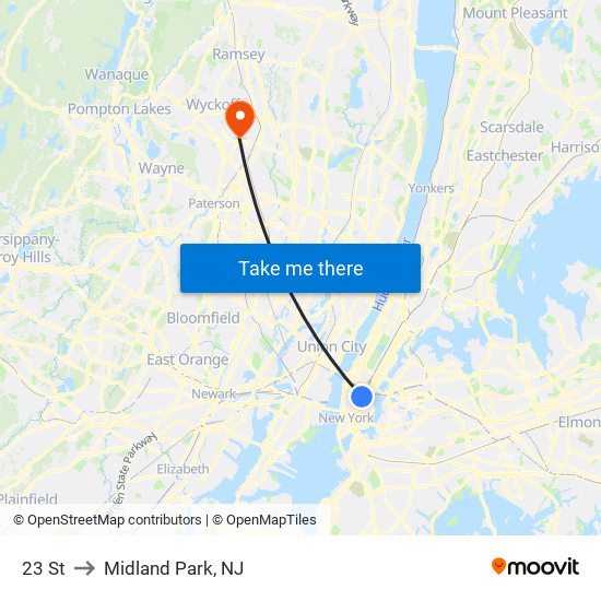 23 St to Midland Park, NJ map