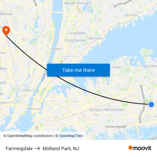 Farmingdale to Midland Park, NJ map