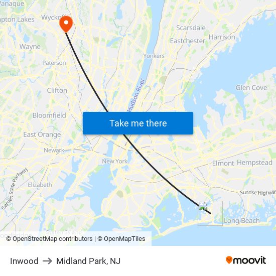 Inwood to Midland Park, NJ map