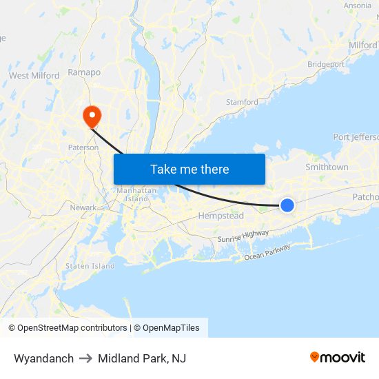 Wyandanch to Midland Park, NJ map