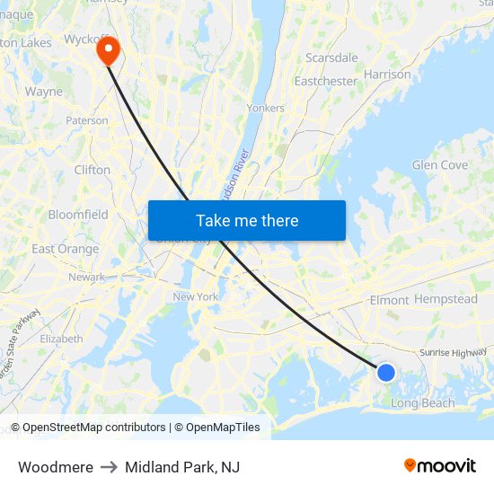 Woodmere to Midland Park, NJ map